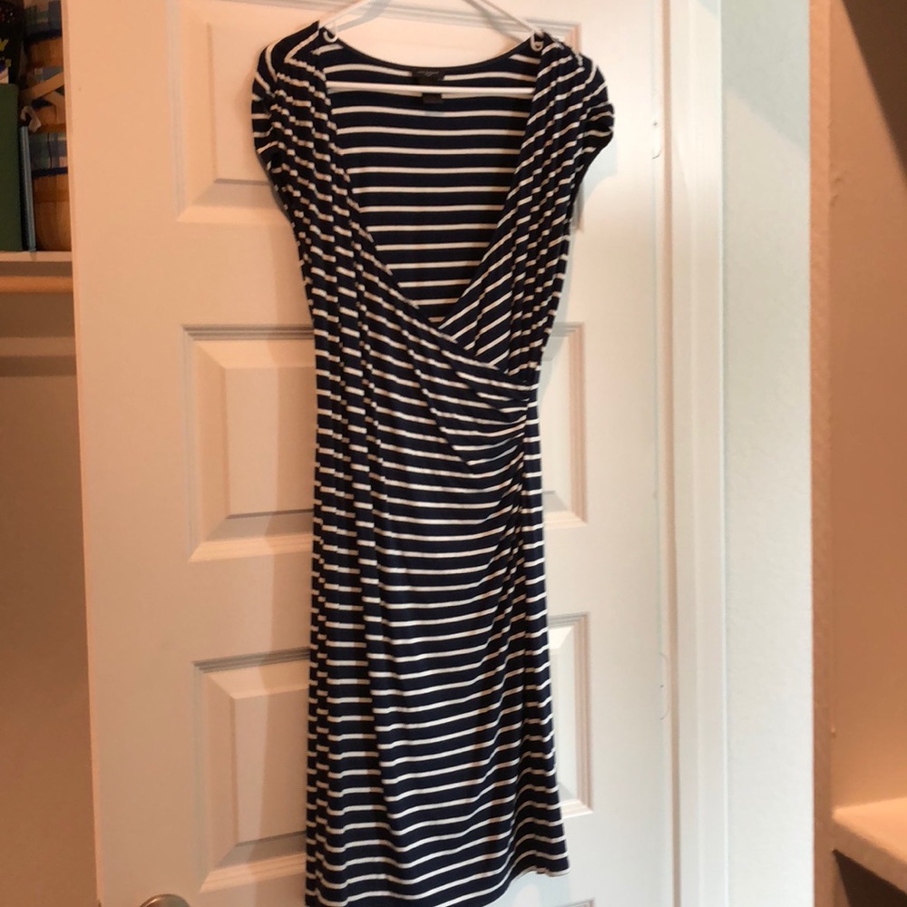 Ann Taylor Striped Shoulder Sleeve Wrap Dress